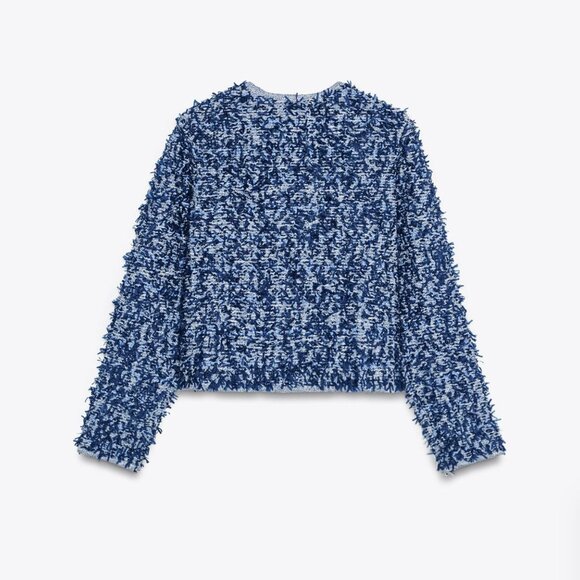 Zara Cable knit jacket Navy Tweed Blazer with Gold Buttons M L NWT - Picture 14 of 14